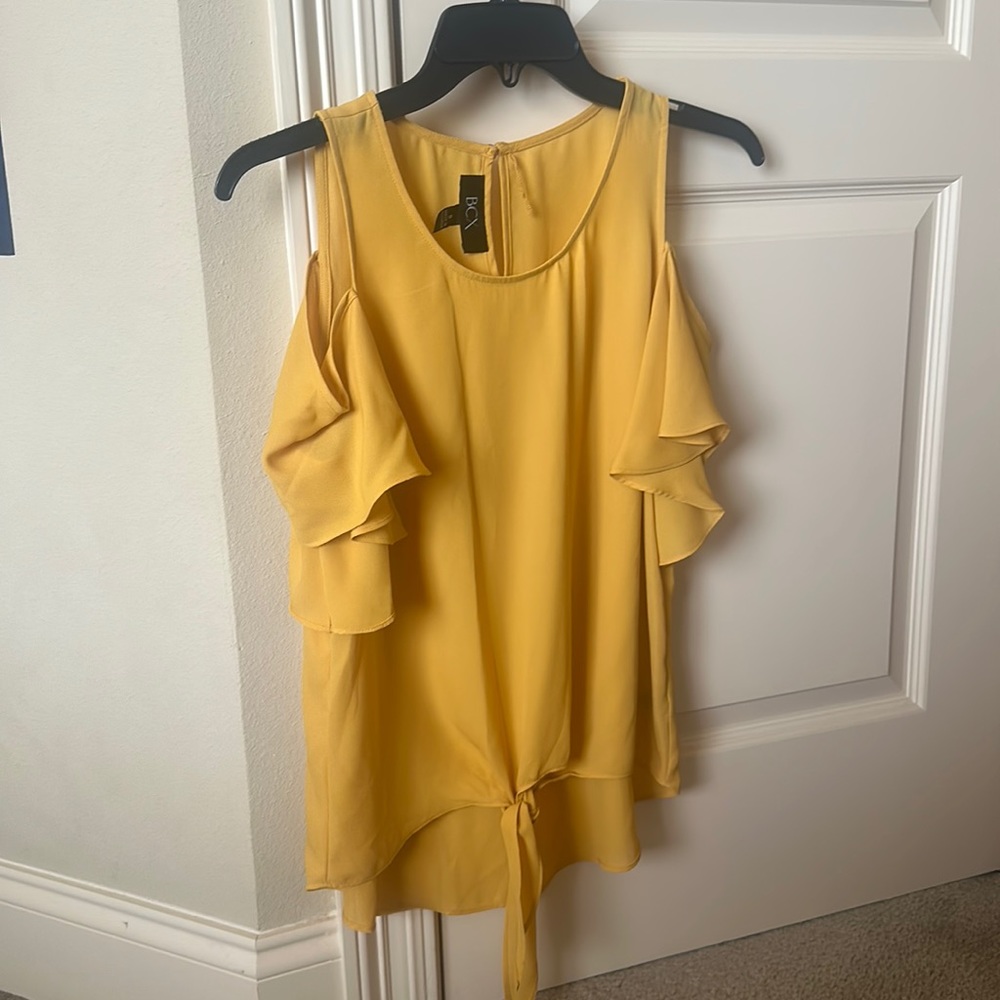 BCX Mustard Yellow Cold Shoulder Top